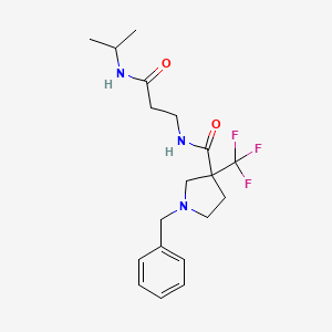 molecular formula C19H26F3N3O2 B7552864 1-benzyl-N-[3-oxo-3-(propan-2-ylamino)propyl]-3-(trifluoromethyl)pyrrolidine-3-carboxamide 