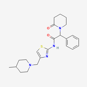 molecular formula C23H30N4O2S B7552870 N-[4-[(4-methylpiperidin-1-yl)methyl]-1,3-thiazol-2-yl]-2-(2-oxopiperidin-1-yl)-2-phenylacetamide 