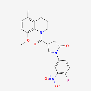 molecular formula C22H22FN3O5 B7552898 1-(4-fluoro-3-nitrophenyl)-4-(8-methoxy-5-methyl-3,4-dihydro-2H-quinoline-1-carbonyl)pyrrolidin-2-one 