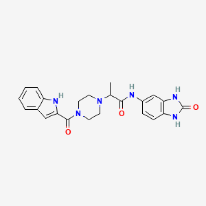 molecular formula C23H24N6O3 B7552909 2-[4-(1H-indole-2-carbonyl)piperazin-1-yl]-N-(2-oxo-1,3-dihydrobenzimidazol-5-yl)propanamide 
