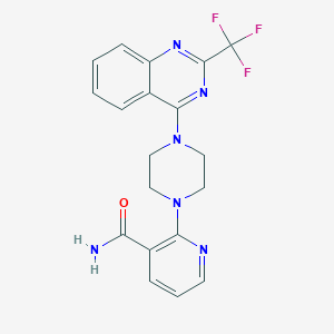 molecular formula C19H17F3N6O B7552913 2-[4-[2-(Trifluoromethyl)quinazolin-4-yl]piperazin-1-yl]pyridine-3-carboxamide 