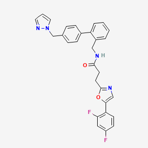 molecular formula C29H24F2N4O2 B7552926 3-[5-(2,4-difluorophenyl)-1,3-oxazol-2-yl]-N-[[2-[4-(pyrazol-1-ylmethyl)phenyl]phenyl]methyl]propanamide 