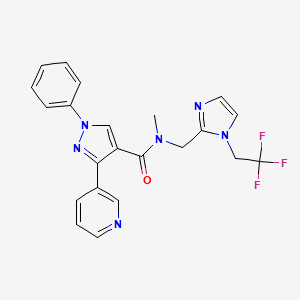 molecular formula C22H19F3N6O B7552933 N-methyl-1-phenyl-3-pyridin-3-yl-N-[[1-(2,2,2-trifluoroethyl)imidazol-2-yl]methyl]pyrazole-4-carboxamide 