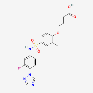 molecular formula C19H19FN4O5S B7552951 4-[4-[[3-Fluoro-4-(1,2,4-triazol-1-yl)phenyl]sulfamoyl]-2-methylphenoxy]butanoic acid 