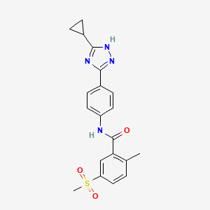 molecular formula C20H20N4O3S B7552970 N-[4-(5-cyclopropyl-1H-1,2,4-triazol-3-yl)phenyl]-2-methyl-5-methylsulfonylbenzamide 