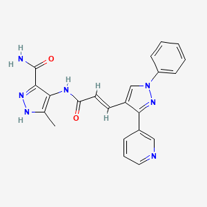 molecular formula C22H19N7O2 B7553027 5-methyl-4-[[(E)-3-(1-phenyl-3-pyridin-3-ylpyrazol-4-yl)prop-2-enoyl]amino]-1H-pyrazole-3-carboxamide 