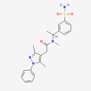 molecular formula C22H26N4O3S B7553052 2-(3,5-dimethyl-1-phenylpyrazol-4-yl)-N-methyl-N-[1-(3-sulfamoylphenyl)ethyl]acetamide 