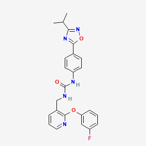 molecular formula C24H22FN5O3 B7553075 1-[[2-(3-Fluorophenoxy)pyridin-3-yl]methyl]-3-[4-(3-propan-2-yl-1,2,4-oxadiazol-5-yl)phenyl]urea 
