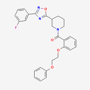 molecular formula C28H26FN3O4 B7553108 [3-[3-(3-Fluorophenyl)-1,2,4-oxadiazol-5-yl]piperidin-1-yl]-[2-(2-phenoxyethoxy)phenyl]methanone 