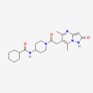 molecular formula C22H31N5O3 B7553162 N-[1-[2-(5,7-dimethyl-2-oxo-1H-pyrazolo[1,5-a]pyrimidin-6-yl)acetyl]piperidin-4-yl]cyclohexanecarboxamide 