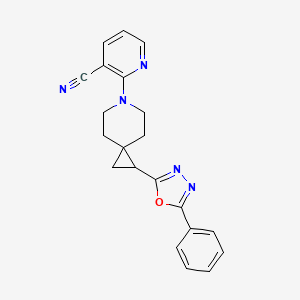 molecular formula C21H19N5O B7553273 2-[2-(5-Phenyl-1,3,4-oxadiazol-2-yl)-6-azaspiro[2.5]octan-6-yl]pyridine-3-carbonitrile 