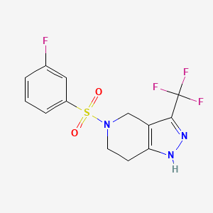 molecular formula C13H11F4N3O2S B7553319 5-(3-Fluorophenyl)sulfonyl-3-(trifluoromethyl)-1,4,6,7-tetrahydropyrazolo[4,3-c]pyridine 