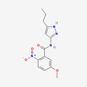 molecular formula C14H16N4O4 B7553336 5-methoxy-2-nitro-N-(5-propyl-1H-pyrazol-3-yl)benzamide 