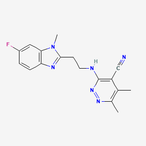 molecular formula C17H17FN6 B7553368 3-[2-(6-Fluoro-1-methylbenzimidazol-2-yl)ethylamino]-5,6-dimethylpyridazine-4-carbonitrile 