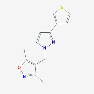 molecular formula C13H13N3OS B7553389 3,5-Dimethyl-4-[(3-thiophen-3-ylpyrazol-1-yl)methyl]-1,2-oxazole 