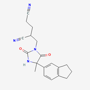 molecular formula C19H20N4O2 B7553463 2-[[4-(2,3-dihydro-1H-inden-5-yl)-4-methyl-2,5-dioxoimidazolidin-1-yl]methyl]pentanedinitrile 