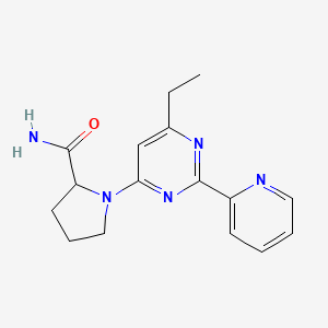 molecular formula C16H19N5O B7553507 1-(6-Ethyl-2-pyridin-2-ylpyrimidin-4-yl)pyrrolidine-2-carboxamide 