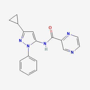 molecular formula C17H15N5O B7553526 N-(5-cyclopropyl-2-phenylpyrazol-3-yl)pyrazine-2-carboxamide 
