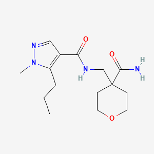molecular formula C15H24N4O3 B7553546 N-[(4-carbamoyloxan-4-yl)methyl]-1-methyl-5-propylpyrazole-4-carboxamide 