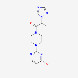 molecular formula C14H19N7O2 B7553594 1-[4-(4-Methoxypyrimidin-2-yl)piperazin-1-yl]-2-(1,2,4-triazol-1-yl)propan-1-one 
