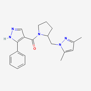 molecular formula C20H23N5O B7553595 [2-[(3,5-dimethylpyrazol-1-yl)methyl]pyrrolidin-1-yl]-(5-phenyl-1H-pyrazol-4-yl)methanone 