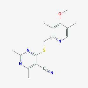 molecular formula C16H18N4OS B7553603 4-[(4-Methoxy-3,5-dimethylpyridin-2-yl)methylsulfanyl]-2,6-dimethylpyrimidine-5-carbonitrile 