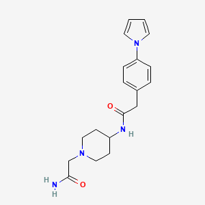 molecular formula C19H24N4O2 B7553611 N-[1-(2-amino-2-oxoethyl)piperidin-4-yl]-2-(4-pyrrol-1-ylphenyl)acetamide 