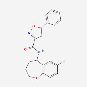 molecular formula C20H19FN2O3 B7553615 N-(7-fluoro-2,3,4,5-tetrahydro-1-benzoxepin-5-yl)-5-phenyl-4,5-dihydro-1,2-oxazole-3-carboxamide 