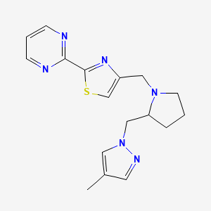 molecular formula C17H20N6S B7553634 4-[[2-[(4-Methylpyrazol-1-yl)methyl]pyrrolidin-1-yl]methyl]-2-pyrimidin-2-yl-1,3-thiazole 