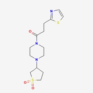 molecular formula C14H21N3O3S2 B7553652 1-[4-(1,1-Dioxothiolan-3-yl)piperazin-1-yl]-3-(1,3-thiazol-2-yl)propan-1-one 