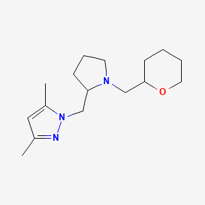 molecular formula C16H27N3O B7553654 3,5-Dimethyl-1-[[1-(oxan-2-ylmethyl)pyrrolidin-2-yl]methyl]pyrazole 