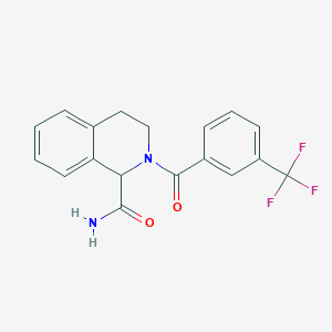 molecular formula C18H15F3N2O2 B7553821 2-[3-(trifluoromethyl)benzoyl]-3,4-dihydro-1H-isoquinoline-1-carboxamide 