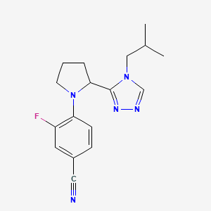 molecular formula C17H20FN5 B7553899 3-Fluoro-4-[2-[4-(2-methylpropyl)-1,2,4-triazol-3-yl]pyrrolidin-1-yl]benzonitrile 