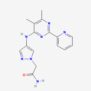 molecular formula C16H17N7O B7553945 2-[4-[(5,6-Dimethyl-2-pyridin-2-ylpyrimidin-4-yl)amino]pyrazol-1-yl]acetamide 