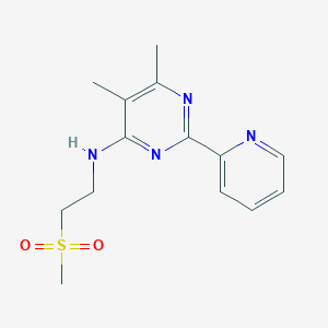 molecular formula C14H18N4O2S B7553955 5,6-dimethyl-N-(2-methylsulfonylethyl)-2-pyridin-2-ylpyrimidin-4-amine 