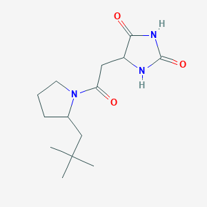 molecular formula C14H23N3O3 B7554013 5-[2-[2-(2,2-Dimethylpropyl)pyrrolidin-1-yl]-2-oxoethyl]imidazolidine-2,4-dione 