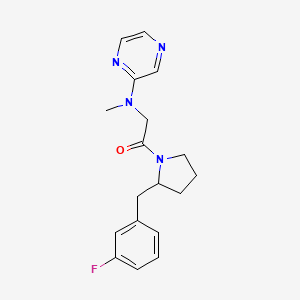 molecular formula C18H21FN4O B7554016 1-[2-[(3-Fluorophenyl)methyl]pyrrolidin-1-yl]-2-[methyl(pyrazin-2-yl)amino]ethanone 