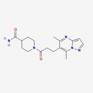 molecular formula C17H23N5O2 B7554052 1-[3-(5,7-Dimethylpyrazolo[1,5-a]pyrimidin-6-yl)propanoyl]piperidine-4-carboxamide 