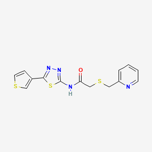 molecular formula C14H12N4OS3 B7554113 2-(pyridin-2-ylmethylsulfanyl)-N-(5-thiophen-3-yl-1,3,4-thiadiazol-2-yl)acetamide 