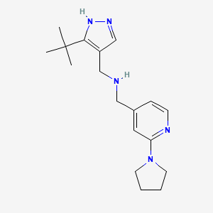 molecular formula C18H27N5 B7554116 N-[(5-tert-butyl-1H-pyrazol-4-yl)methyl]-1-(2-pyrrolidin-1-ylpyridin-4-yl)methanamine 