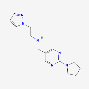 molecular formula C14H20N6 B7554160 2-pyrazol-1-yl-N-[(2-pyrrolidin-1-ylpyrimidin-5-yl)methyl]ethanamine 