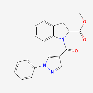 molecular formula C20H17N3O3 B7554217 Methyl 1-(1-phenylpyrazole-4-carbonyl)-2,3-dihydroindole-2-carboxylate 
