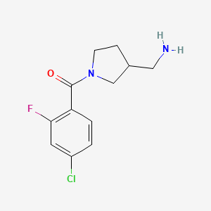 molecular formula C12H14ClFN2O B7554475 [3-(Aminomethyl)pyrrolidin-1-yl]-(4-chloro-2-fluorophenyl)methanone 