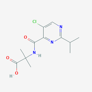 molecular formula C12H16ClN3O3 B7554578 2-[(5-Chloro-2-propan-2-ylpyrimidine-4-carbonyl)amino]-2-methylpropanoic acid 