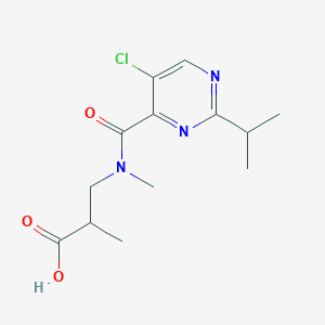 molecular formula C13H18ClN3O3 B7554598 3-[(5-Chloro-2-propan-2-ylpyrimidine-4-carbonyl)-methylamino]-2-methylpropanoic acid 