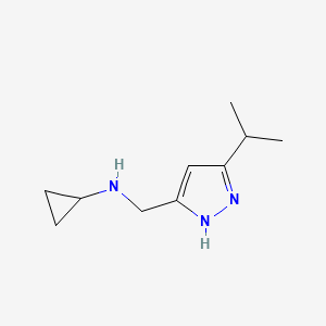 molecular formula C10H17N3 B7554643 N-[(3-propan-2-yl-1H-pyrazol-5-yl)methyl]cyclopropanamine 