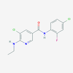 molecular formula C14H12Cl2FN3O B7554763 5-chloro-N-(4-chloro-2-fluorophenyl)-6-(ethylamino)pyridine-3-carboxamide 