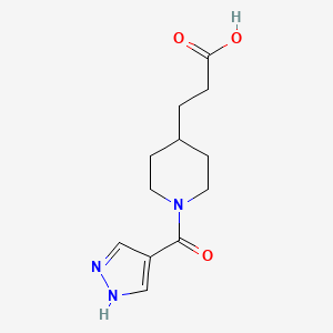 molecular formula C12H17N3O3 B7554875 3-[1-(1H-pyrazole-4-carbonyl)piperidin-4-yl]propanoic acid 