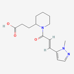 molecular formula C15H21N3O3 B7554879 3-[1-[(E)-3-(2-methylpyrazol-3-yl)prop-2-enoyl]piperidin-2-yl]propanoic acid 