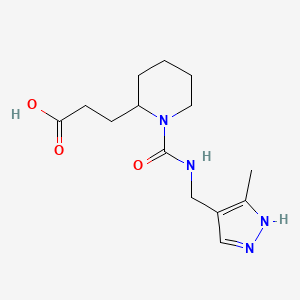 molecular formula C14H22N4O3 B7554956 3-[1-[(5-methyl-1H-pyrazol-4-yl)methylcarbamoyl]piperidin-2-yl]propanoic acid 